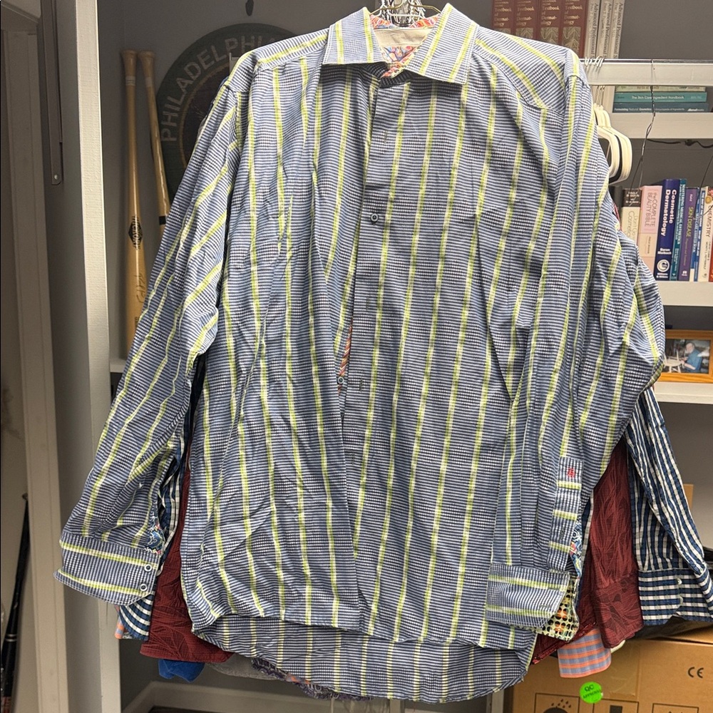 Robert Graham Blue and Yellow Striped Shirt